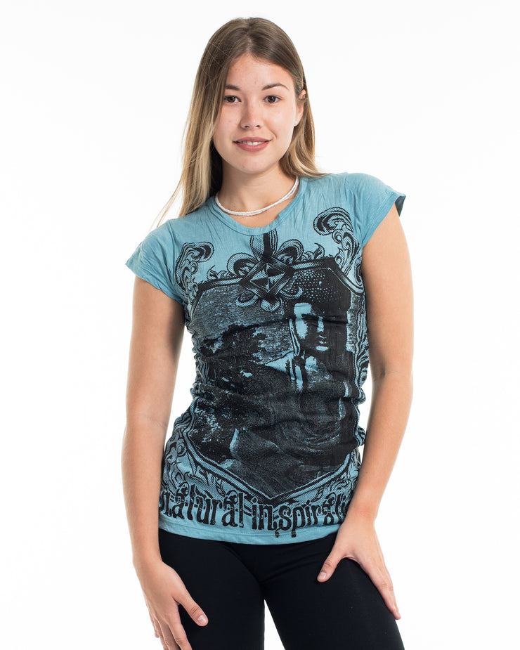 Womens Antique Buddha T-Shirt in Turquoise