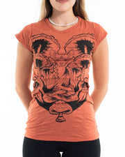 Womens Spiritual Shroom Cat T-Shirt in Orange