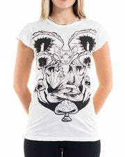 Womens Spiritual Shroom Cat T-Shirt in White