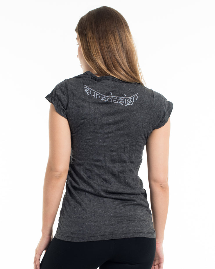 Womens Hand of Om T-Shirt in Silver on Black