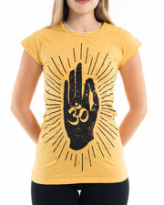 Womens Hand of Om T-Shirt in Yellow