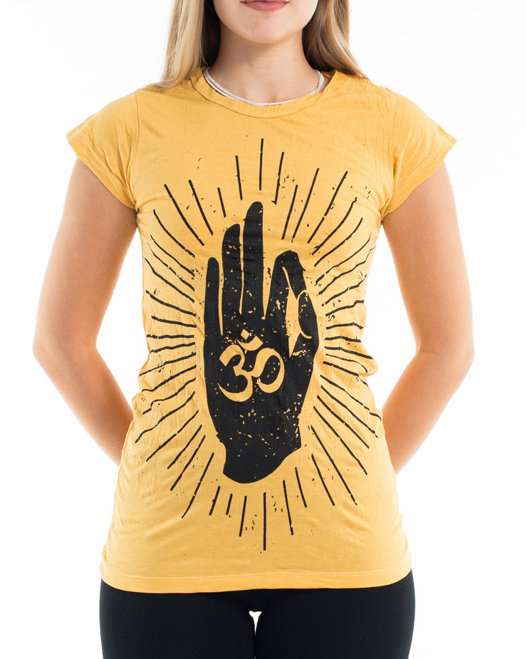 Womens Hand of Om T-Shirt in Yellow