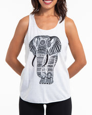 Womens Regal Elephant Tank Top in White