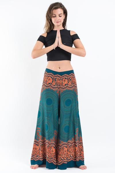 Womens Geometric Mandalas Palazzo Pants in Turquoise