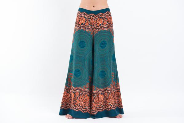 Womens Geometric Mandalas Palazzo Pants in Turquoise