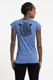 Womens All Seeing Owl T-Shirt in Blue