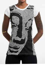 Womens Big Buddha Face T-Shirt in White